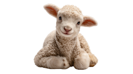Lamb in Dreamland: A fluffy, charming lamb, in soft focus, rests serenely, exuding warmth and innocence.