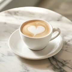 Latte art heart on marble table