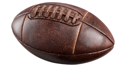 American Football: A detailed studio shot captures a classic American football, its aged leather texture and intricate stitching highlighting the iconic sporting equipment.