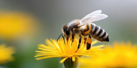 Bee Drinking from Flower with Clear Proboscis