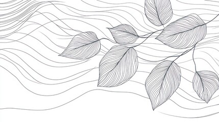 Line Art Leaves. Branch, Lines, Botanical Pattern Background. Use for wallpaper