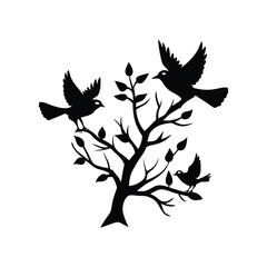 silhouette of a tree with birds