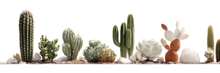 Desert's Delights: A curated collection of vibrant, diverse cacti and succulents showcased in a visually engaging botanical panorama.