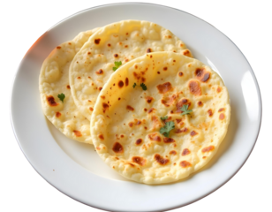 Cheese Aalu paratha on white plate transparent background