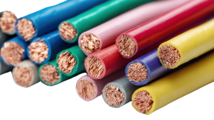 Colorful Electric Wires: A close-up shot showcases a collection of vibrantly colored electrical wires, exposing their copper cores.