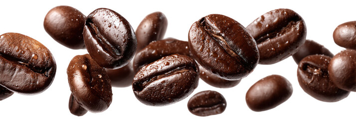 Fototapeta premium Aromatic coffee beans: close-up of rich, dark, aromatic coffee beans in macro. These small, roasted seeds that deliver your daily pick-me-up, coffee beans.