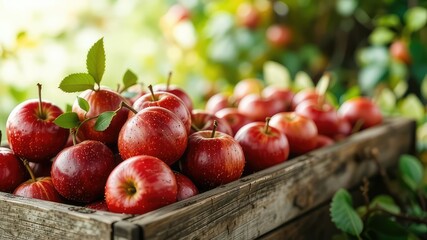 Rustic Apple Harvest: Fresh Red Apples in Crate