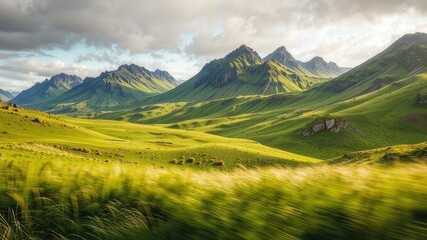 Fototapeta premium Scottish Highlands Summer Rolling Hills Parallax Effect