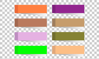 Fototapeta premium Multicolor post it notes isolated on transparent background. Colored sticky note set. Vector realistic illustration. Sticky note collection with curled corners and shadows.