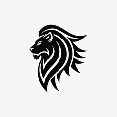 Bold Minimalist Lion Logo Design – Abstract Black Silhouette on White Background for Authority and Leadership