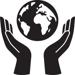 Silhouette of hands gently wrapped around a globe, symbolizing unity, global care, support, and environmental protection.