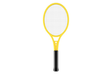 Professional yellow tennis racket isolated on white background - essential sports equipment for serious athletes, ideal for competitive play, training, fitness, and promoting healthy active lifestyle