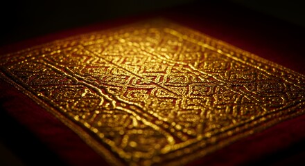 Fototapeta premium Gold Embroidered Textile on Red Fabric