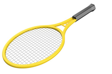 A standard yellow international competition tennis racket, perfect for sports and design. Rendered with high detail on a PNG Transparent HD Background for versatile use. High resolution isolated
