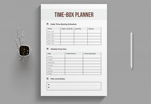 Daily And Weekly Time Boxing Planner for Task Management