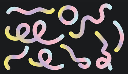 Fototapeta premium Wavy multicolored gradient lines. Minimalistic vector swirls, bends, loops in yellow, purple, pink, and blue. Organic, flowing abstract shapes