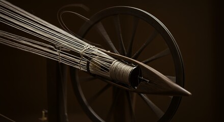 Naklejka premium Spinning Wheel with Spindle and Thread