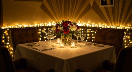 Intimate Dining Experience with Floral Arrangement and Candlelit Atmosphere