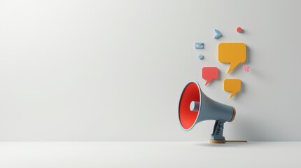 MegaPhone Announcement: A classic megaphone with speech bubbles, symbolizing communication, announcements, and public address. The image's clean aesthetic suggests clarity and efficiency.