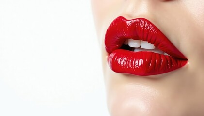 Obraz premium Bold red lipstick smear against pure white backdrop , smear, beauty, vibrant
