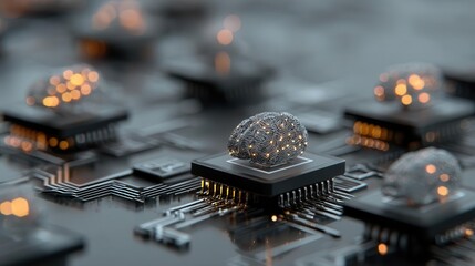 Digital brain on circuit board image