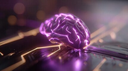Purple glowing brain on circuit board