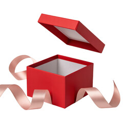 Open Red Gift Box with Elegant Pink Ribbon on Transparent Background
