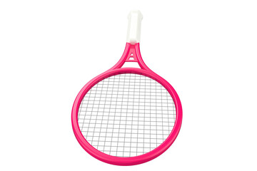 High-quality, vibrant pink tennis racket graphic, isolated on a PNG Transparent HD Background. Perfect for design projects needing a clean sport or leisure element. High resolution.