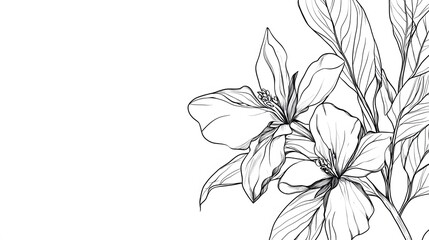 Elegant line drawing of blossoming floral design.