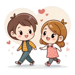 Cute chibi couple holding hands walking side by side chibi character vector