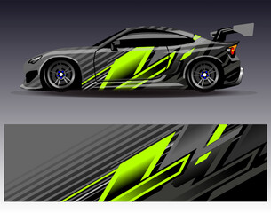 Fototapeta premium Car wrap design vector. Graphic abstract stripe racing background designs for vehicle, rally, race, adventure and car racing livery