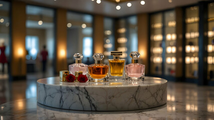 Exquisite Perfume Bottles Displayed in a Luxurious Retail Setting