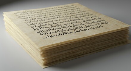 Obraz premium Arabic text on a stack of aged paper