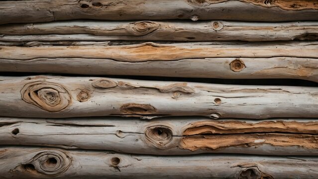 Natural wood textures showcasing sun-bleached driftwood stacked along a coastal setting during the summer season for rustic home decor inspiration Generative AI