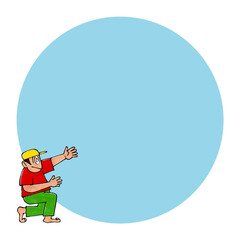 ひざまずく男性のキャラクター　コピースペース