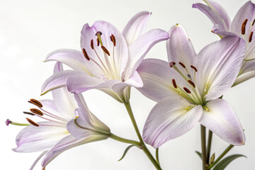 Naklejka premium White-purple Lily. Lily flowers closeup. Flowers isolated on white background (3)