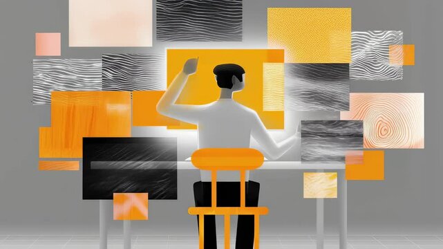 A simple visualization of an annotator at a workstation surrounded by screens showing various uncertain frames engaged in the collaborative process of enhancing AI understanding through