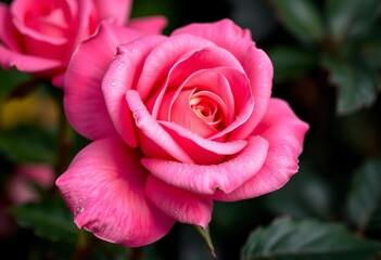 A velvety pink rose, dew-kissed petals unfurling, floral, closeup