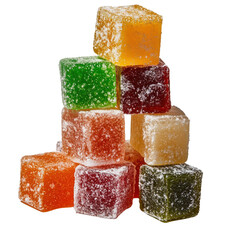 Colorful Fruit-Flavored Jelly Cubes Stacked in a Mouth-Watering Display Perfect for Sweet Treats, Desserts, and Vibrant Confectionery Photography