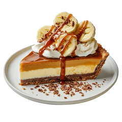 Delicious Banana Cream Pie with Whipped Topping and Caramel Drizzle Served on a Plate with Chocolate Shavings in a Close-Up View