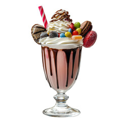 Delicious and Colorful Ice Cream Sundae with Toppings and Whipped Cream Served in a Classic Glass Cup, Perfect for Dessert Lovers and Sweet Treats