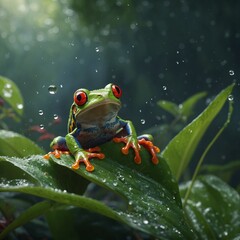 Fototapeta premium red eyed tree frog on leaf