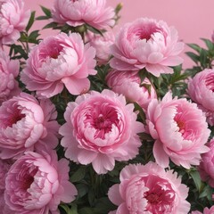 Fototapeta premium Dense cluster of pink peonies, soft pink backdrop, picture, backdrop, texture