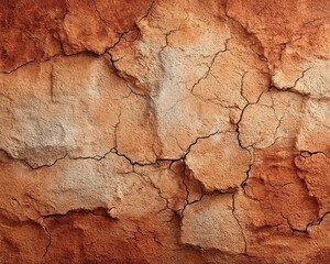 Fototapeta premium Warm Terracotta Wall with Cracked Clay Texture and Soft Details