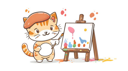 Fototapeta premium Cute cartoon cat painting
