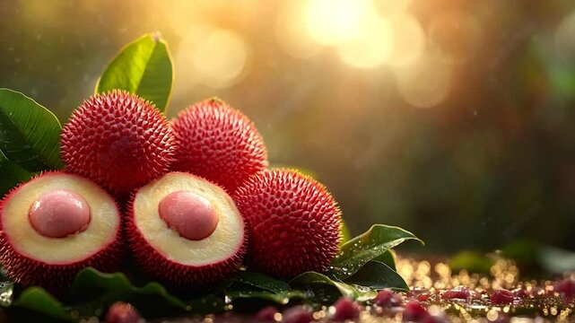 Red rambutan fruits close up