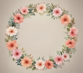 Obraz premium Elegant floral wreath frame, watercolor style, event, celebration