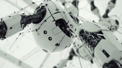 Advanced robotic humanoid robot with exposed mechanical joints and circuits in a high-tech laboratory environment for research automation and artificial ligence