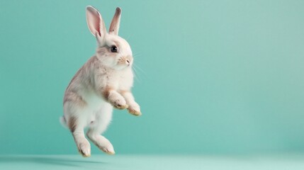 Obraz premium Adorable baby bunny leaping in the air