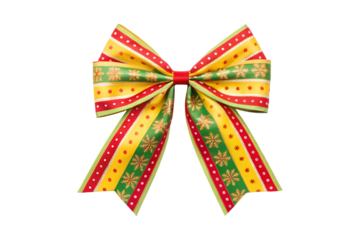 Festive Holiday Bow with Gold Snowflakes, Polka Dots, and Striped Pattern transparent background